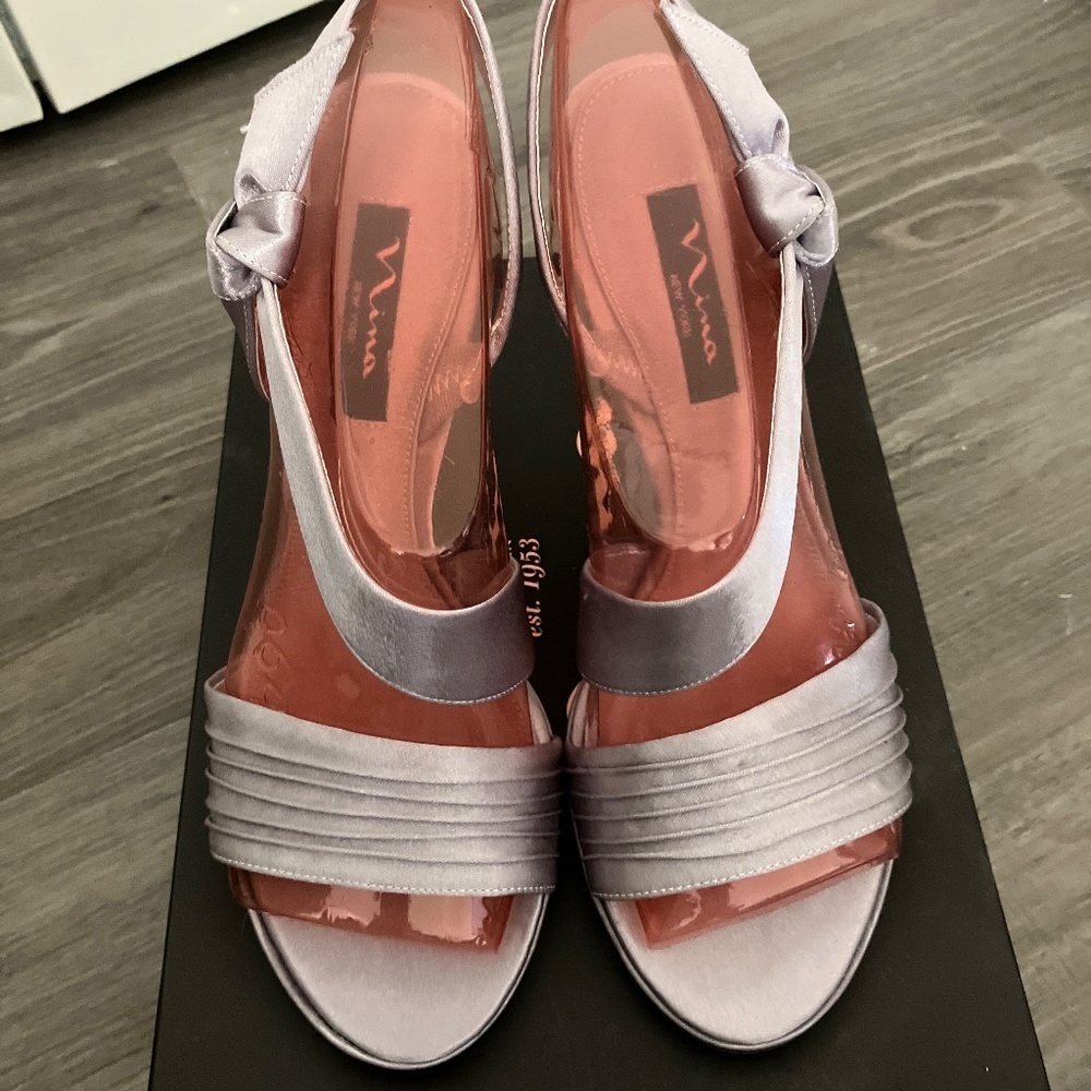 Nina Gesalyn Silver Satin Slingback Evening Sandal Size 9 - Picture 2 of 5